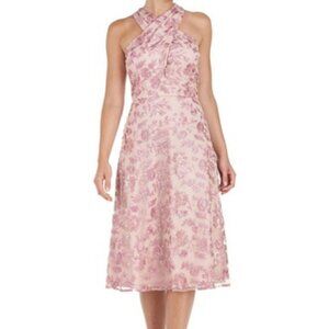 JS Collections Amy Mauve Pink Sequin Embroidered Halter Midi Dress